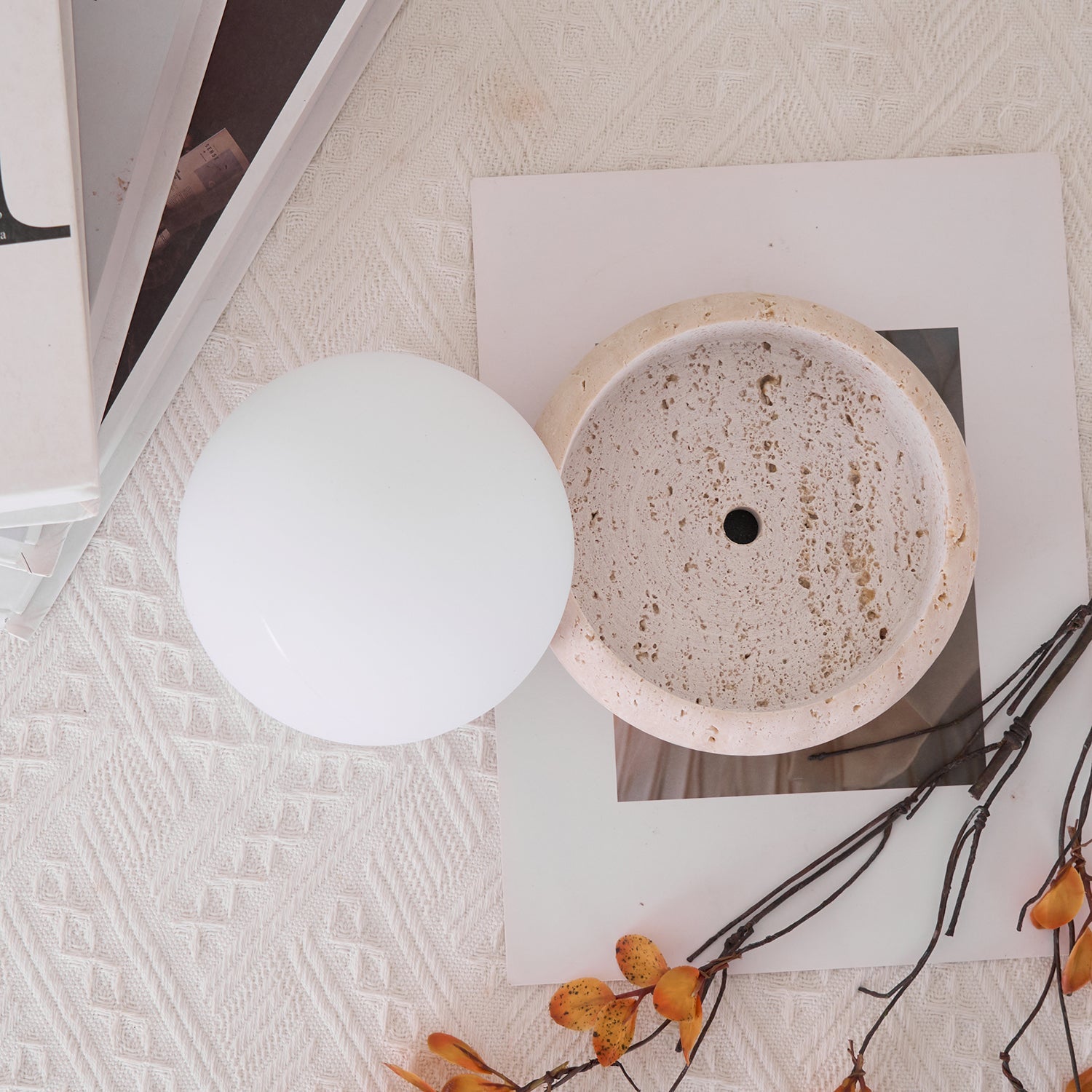 Modern Travertine Cute Mini Orb Table Lamp